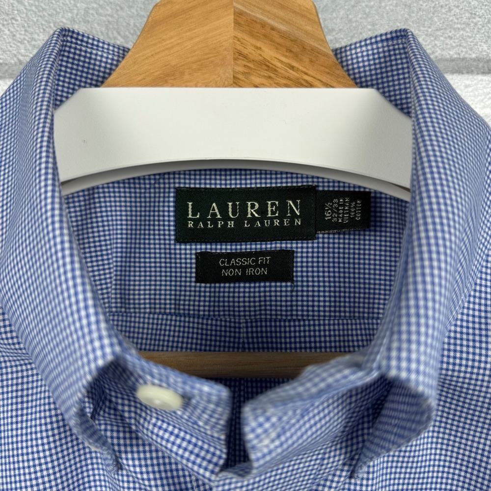 Lauren Ralph Lauren Men Classic Fit Non Iron Blue Gingham Dress Shirt 16.5 32/33